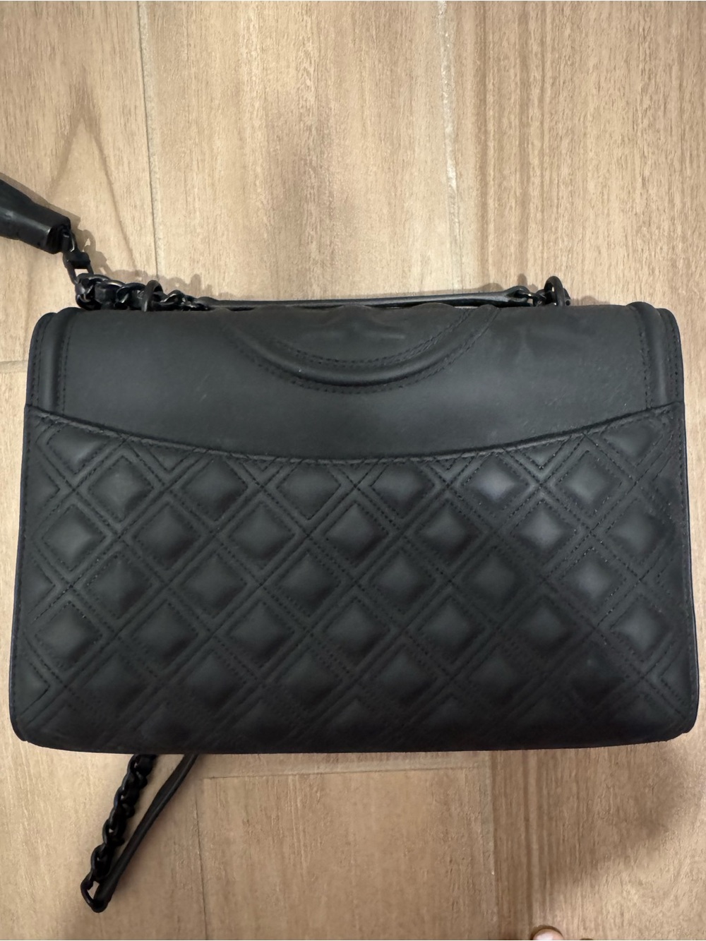 Tory Burch Matte Black Quilted Chain Shoulder Bag with Tassel - Picture 2 of 10